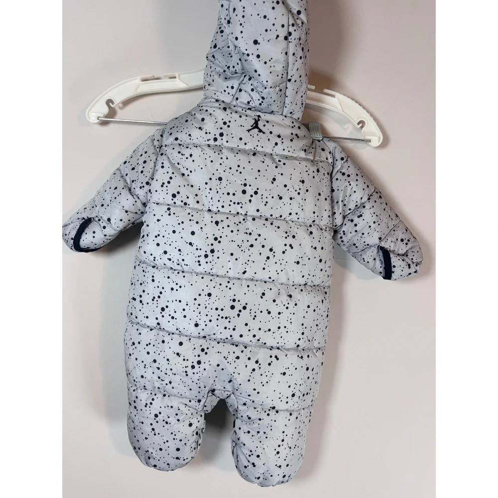 Jordan Infant Hooded Puffer Snowsuit Grey Black Speckle Jumpman Pram 3-6M